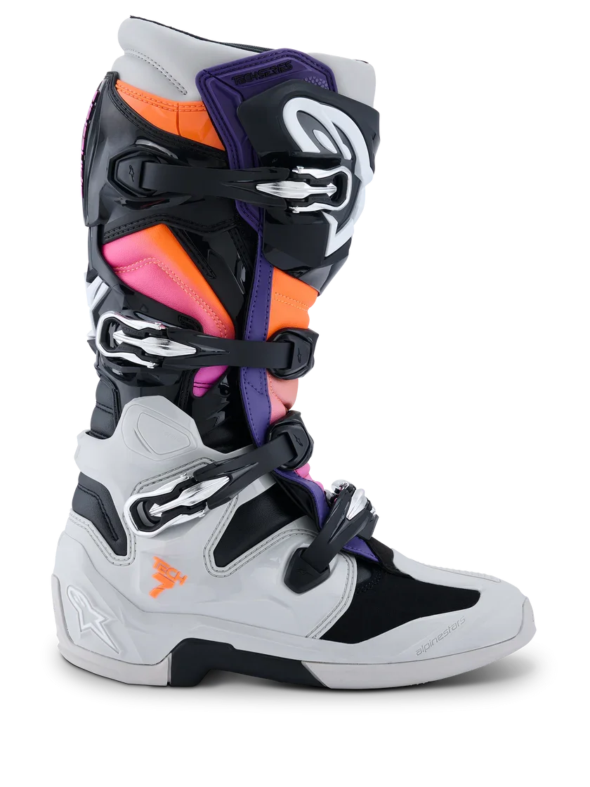 Bota Alpinestars Tech 7 2025 Preto/Cinza/Laranja/Magenta